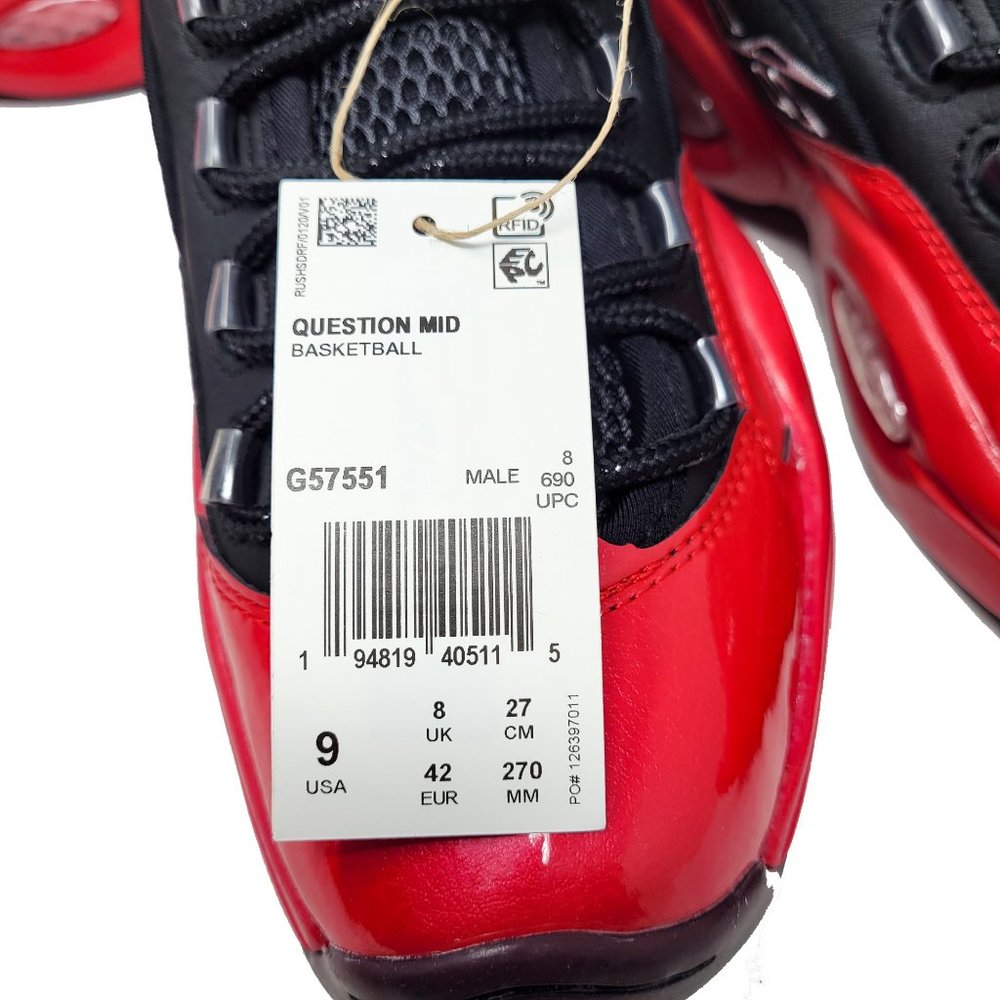 Reebok Question Mid Red Black Street Sleigh G57551 Iverson BRED Christmas Holida - Picture 10 of 13